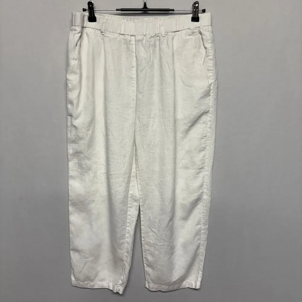 Quince Women 100% European Linen Pants Size Large White SP25 C134 -30